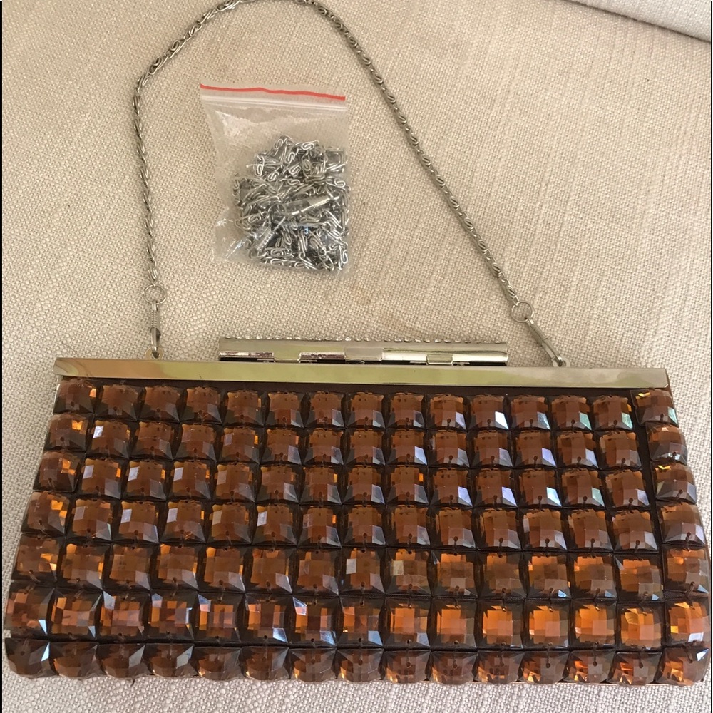 Elegant Brown & Crystal Mini Evening Bag